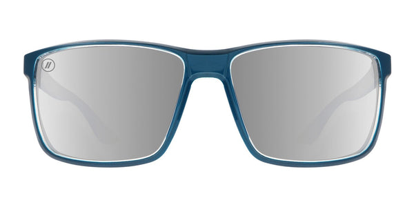Ghoster Polarized Sunglasses - Grey Lenses With Blue with Gloss Crystal Clear Frames