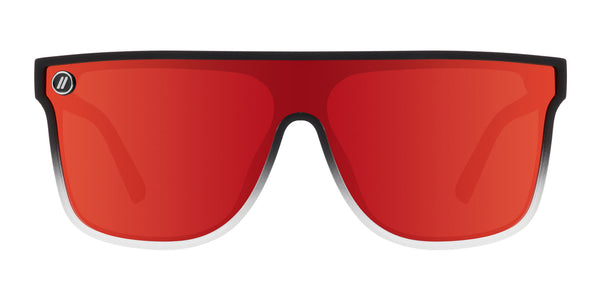Red Explosion Polarized Sunglasses - Red Shield Sunglasses With Clear & Black Frames